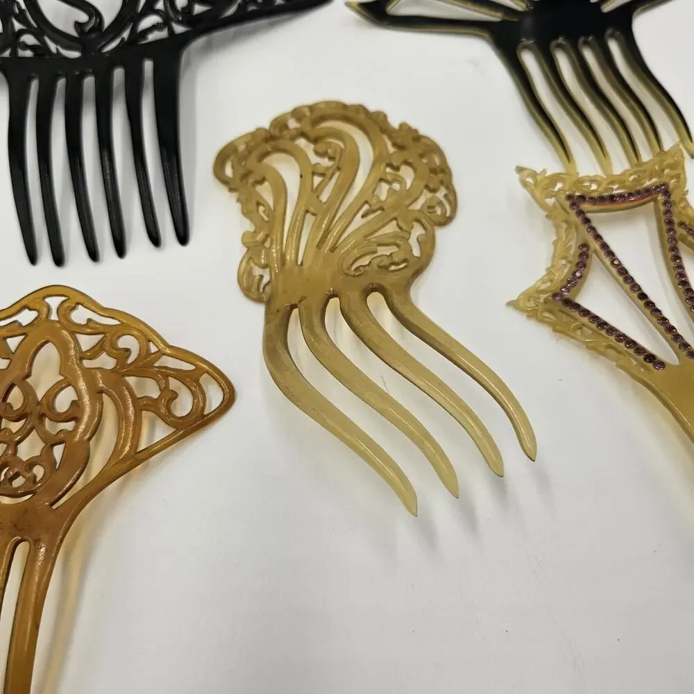 Lot of 5 Antique 1920s-1930s Celluloid Hair Combs Art Deco